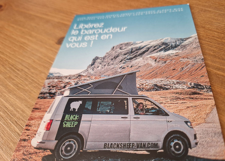Création de flyers pour Blacksheep Van à Saint-Malo et à la Réunion